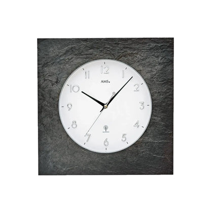 Funk-Wanduhr mit naturschiefergrauem Gehäuse und rundem Mineralglas