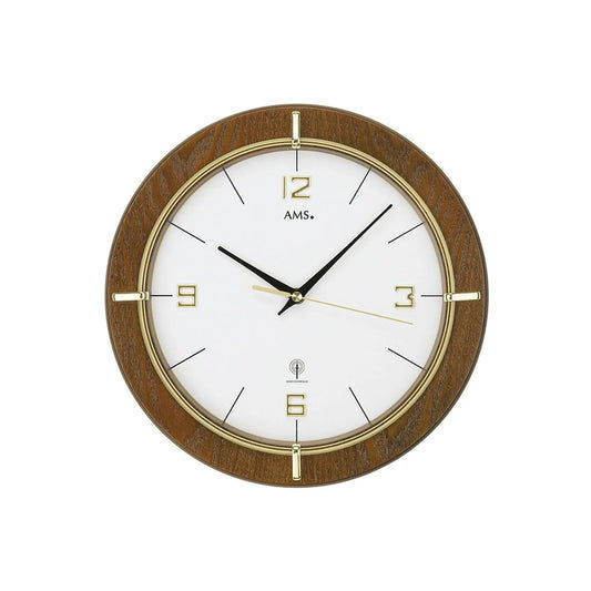 AMS Radio-Controlled Wall Clock F5832 Walnut Wall Clock • Radio-Controlled Movement • Mineral Glass with Gold Print