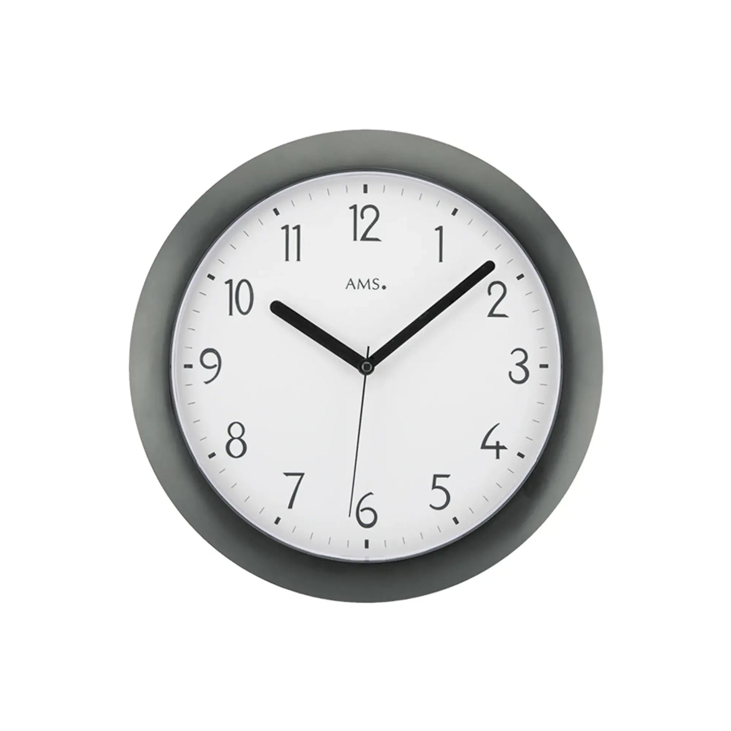 Funk-Wanduhr mit schwarzem Kunststoffgehäuse, weißem Ziffernblatt und schwarzen Zeigern