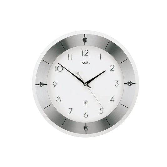 AMS Tauplitz F5848 Wall Clock Silver • Faceted Mineral Glass • Radio-Controlled Movement