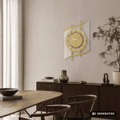 Funk-Wanduhr in Gold mit Ziffernring, Zeigern und Mineralglas