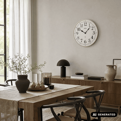 Funk-Wanduhr mit Messingrahmen und weißem Ziffernblatt an der Wand