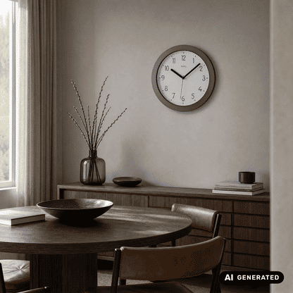 Funk-Wanduhr mit schwarzem Kunststoffgehäuse, weißem Ziffernblatt und schwarzen Zeigern