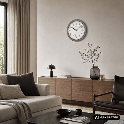 Funk-Wanduhr mit schwarzem Kunststoffgehäuse, weißem Ziffernblatt und schwarzen Zeigern