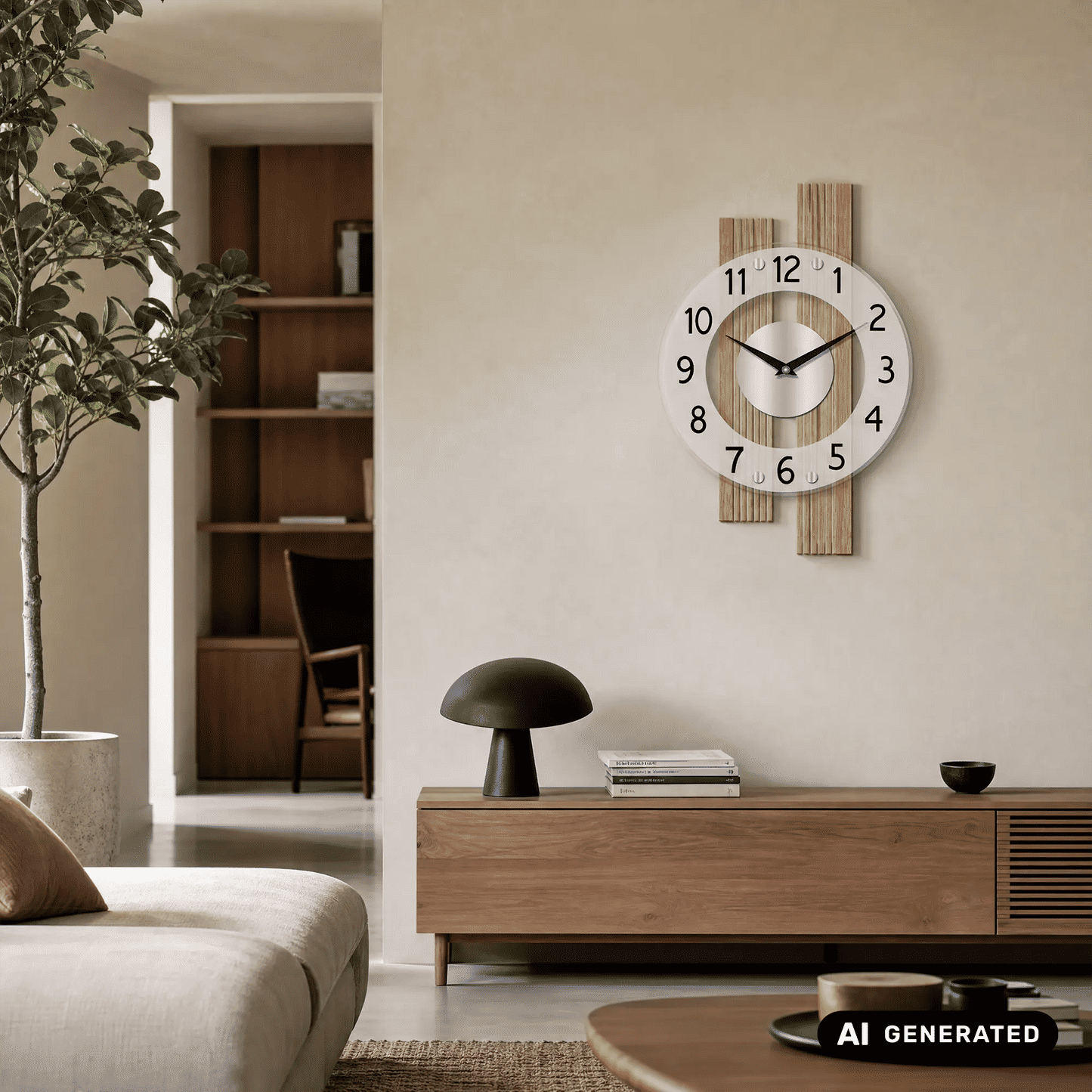 AMS F5874 Wall Clock Beech • Radio-Controlled • Satinized Mineral Glass
