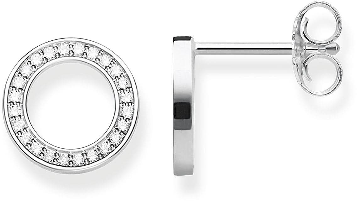 Stud Earrings Circles with Stones - 925 Sterling Silver