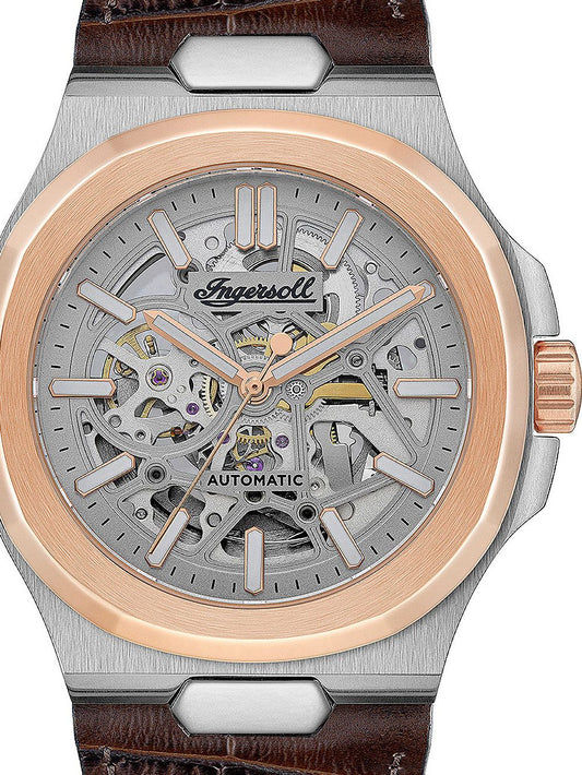 Ingersoll The Catalina I12503 Herrenuhr Silber • Skelett-Automatik • Roségold-Lünette