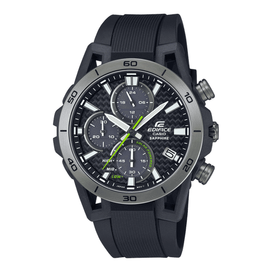 Casio Edifice Herrenuhr mit schwarzem Kautschukband und Carbon-Zifferblatt, Chronograph