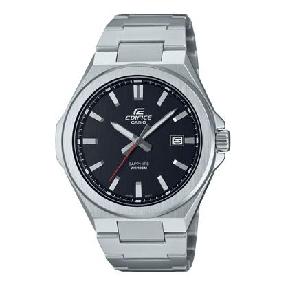 Casio Edifice Herrenuhr mit schwarzem Zifferblatt, Saphirglas und Stahlarmband