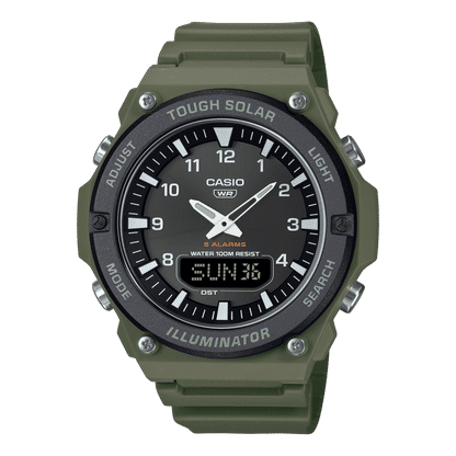 Casio Vintage AQ-S820W-3BVEF Armbanduhr Grün • Solarantrieb • Weltzeit