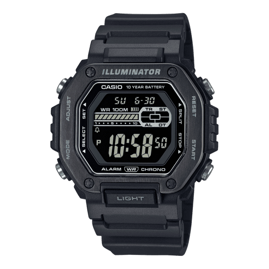 Casio Digitaluhr mit schwarzem Kunststoffarmband und beleuchtetem LCD-Display
