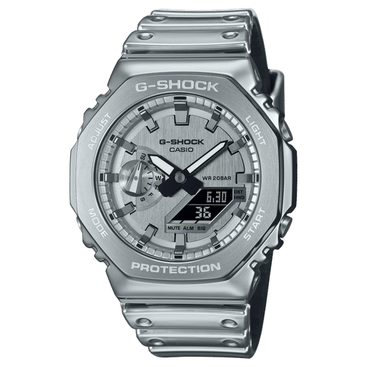 G-Shock G-Steel Herrenarmbanduhr mit silberner Edelstahl-Lünette, schwarz-weißem Zifferblatt