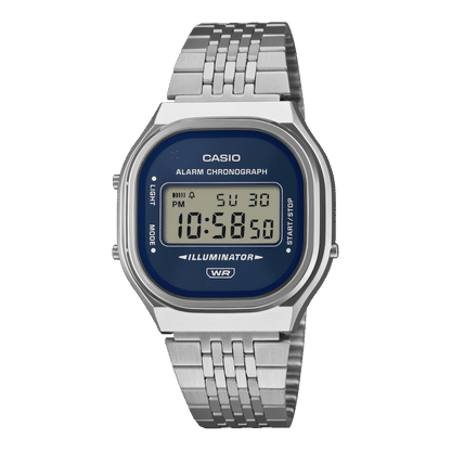 Casio Vintage A140WE-2AEF Armbanduhr Silber • Digitales Zifferblatt mit Sunray-Finish • Retro-Metall-Armband