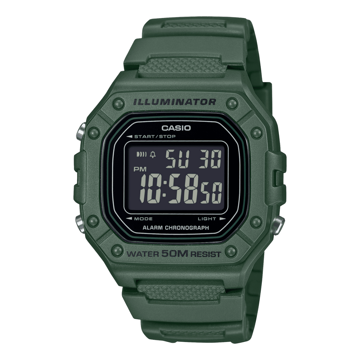 Casio W-218H-3BVEF Herren Digitaluhr Dunkelgrün • Digitaluhr mit Stoppuhr • 50 m Wasserdicht