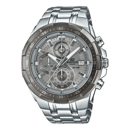 Herren-Chronograph Casio Edifice Uhr mit silbernem Edelstahlarmband und grauem Zifferblatt