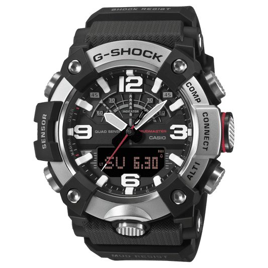 G-SHOCK Mudmaster Herrenuhr, schwarzes Gehäuse, schwarzes Armband, analoge und digitale Anzeige