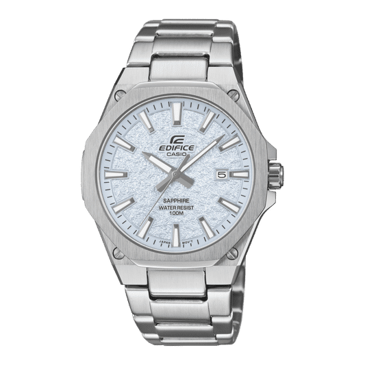 Herrenarmbanduhr Casio Edifice: silbernes Edelstahlband, silbernes Saphirzifferblatt