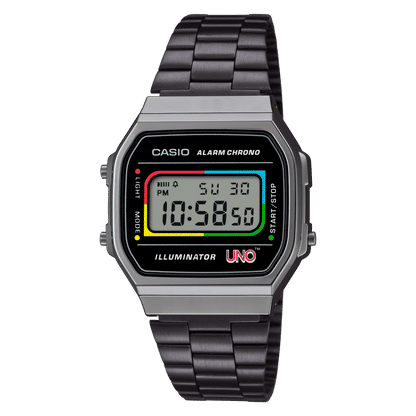 Casio A168WEUC-1AER Vintage Unisex Armbanduhr • UNO Special Edition • EL-Hintergrundbeleuchtung