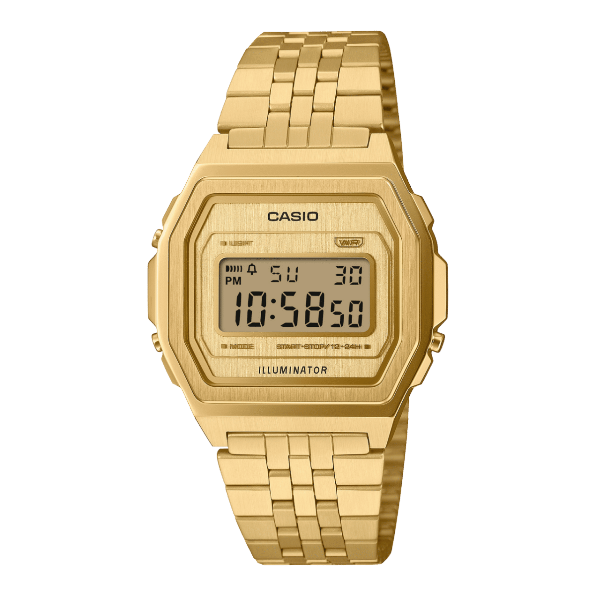 Casio Vintage A1000G-9EF Armbanduhr Gold • Vollmetallgehäuse aus Edelstahl • Super Illuminator LED