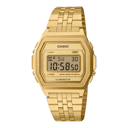 Casio Vintage A1000G-9EF Armbanduhr Gold • Vollmetallgehäuse aus Edelstahl • Super Illuminator LED