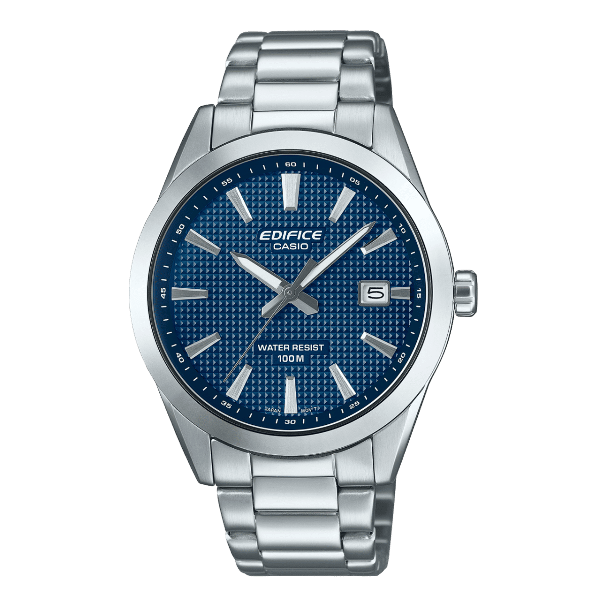 Herrenarmbanduhr Casio Edifice mit silbernem Edelstahlband und blauem Zifferblatt