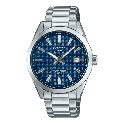 Herrenarmbanduhr Casio Edifice mit silbernem Edelstahlband und blauem Zifferblatt