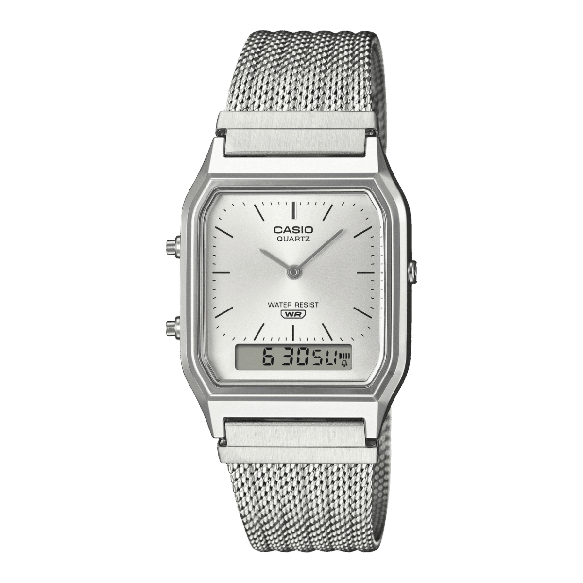 Casio Vintage AQ-230EM-7AEF Armbanduhr Silber • Mesh-Armband • Analog-Digital