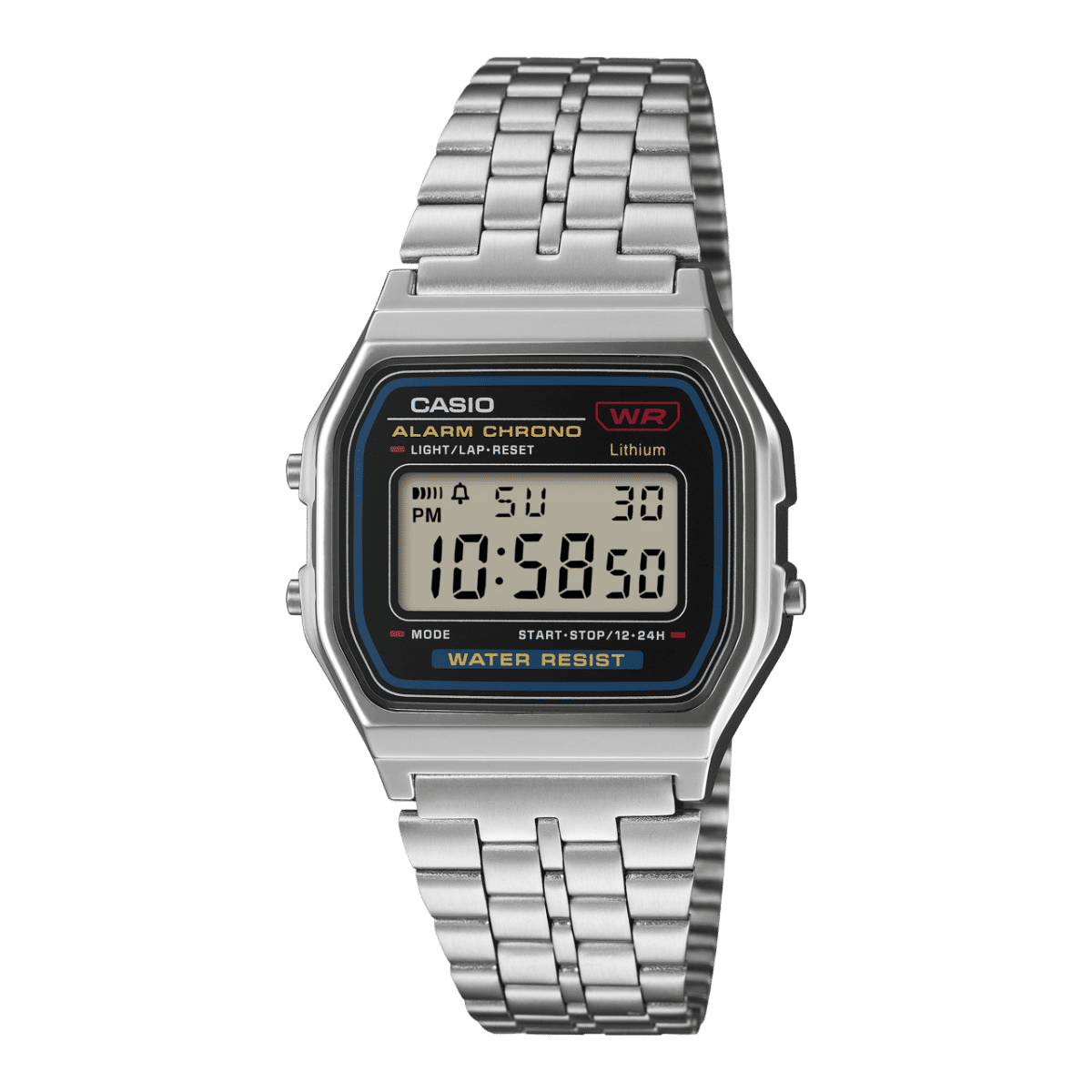 Casio Vintage A159WE-1EF Armbanduhr Silber • Edelstahlarmband • LED-Beleuchtung