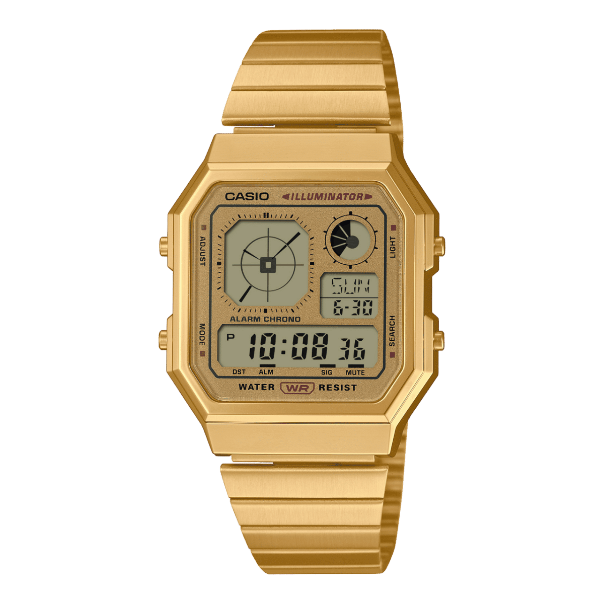 Casio Edgy A130WEG-9AEF Armbanduhr Gold • LCD mit Analoguhranzeige • Retro-futuristisches Design