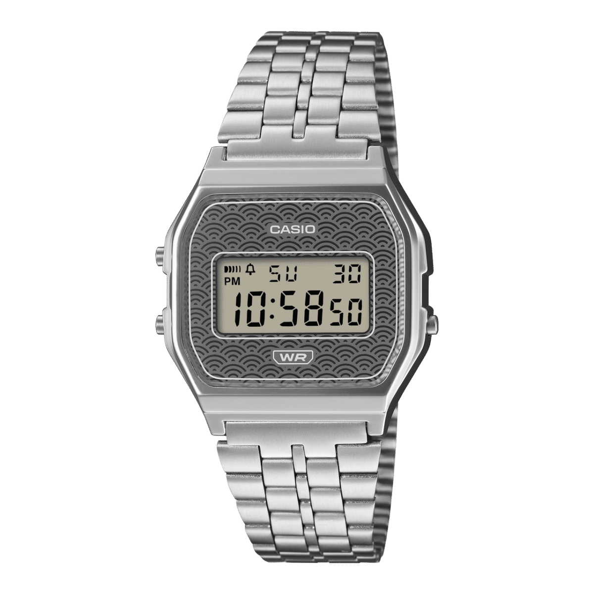 Casio Vintage A159WEVJ-7ER Unisex Armbanduhr Silber • Seigaiha-Muster • Made in Japan