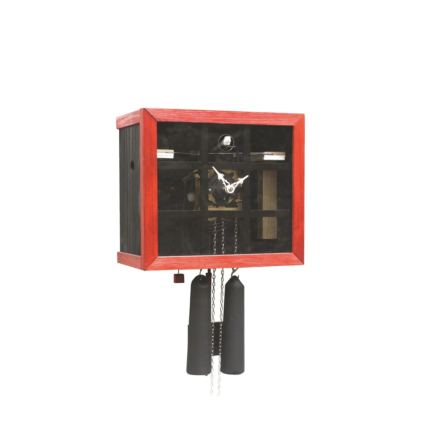 Rombach & Haas Einblick FV35-2/3 Wall Clock Red/Black • Mechanical 8-Day Movement • View into the Mechanism