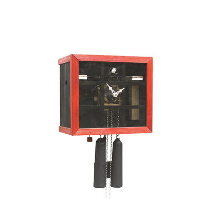 Rombach & Haas Einblick FV35-2/3 Wall Clock Red/Black • Mechanical 8-Day Movement • View into the Mechanism