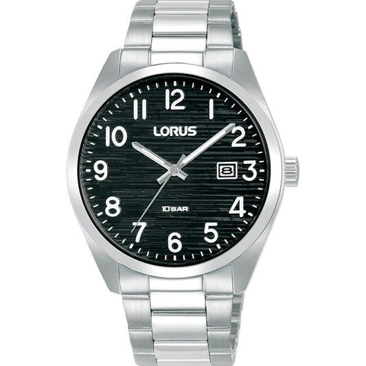 Lorus RH905RX9 Herren Armbanduhr Schwarz • Strukturiertes Zifferblatt mit Datum • Edelstahlarmband