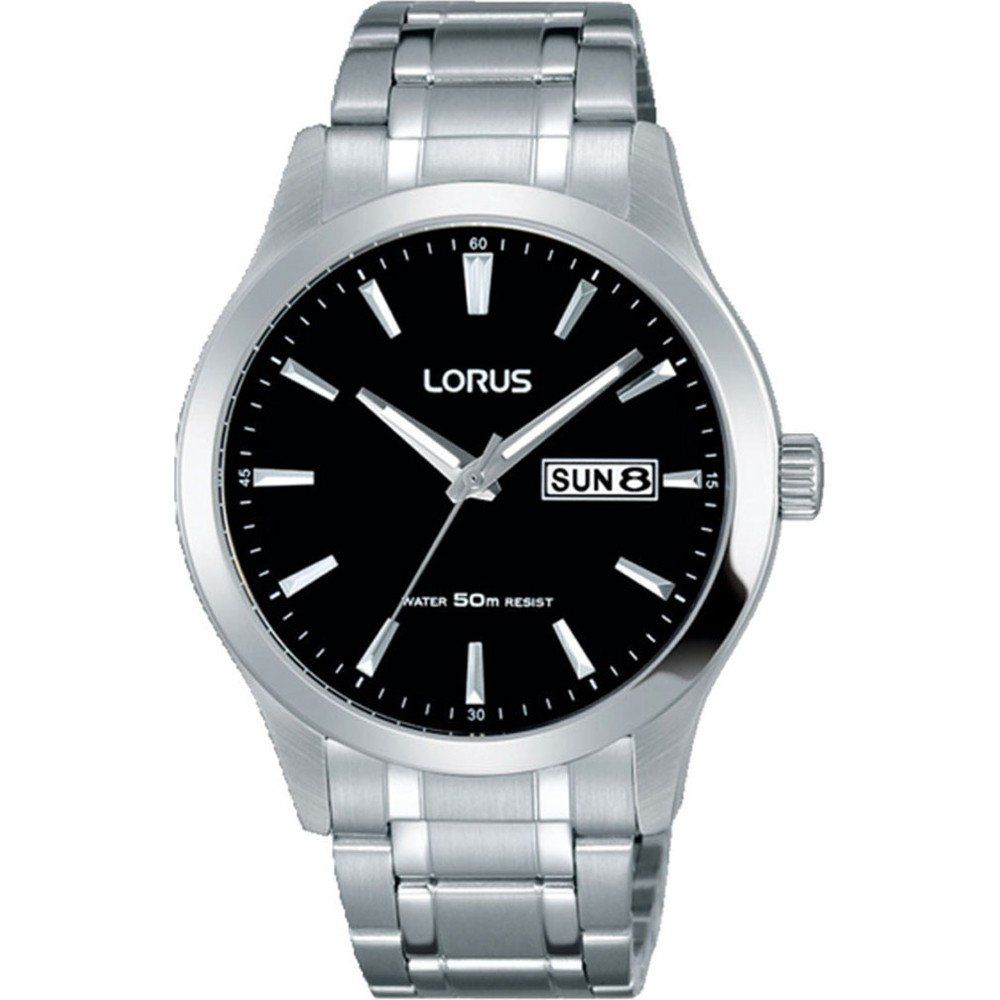 Lorus Classic RXN23DX5 Herren Armbanduhr • Schwarzes Ziffernblatt • Edelstahlarmband