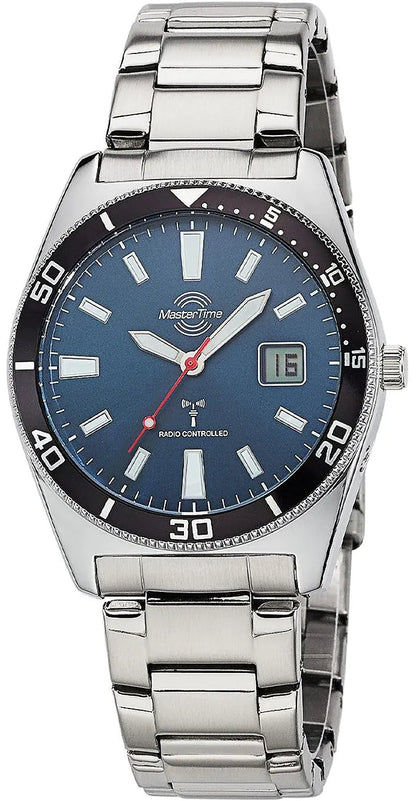 Master Time Herrenuhr mit blauem Zifferblatt, Datumsanzeige 16 und Edelstahlarmband