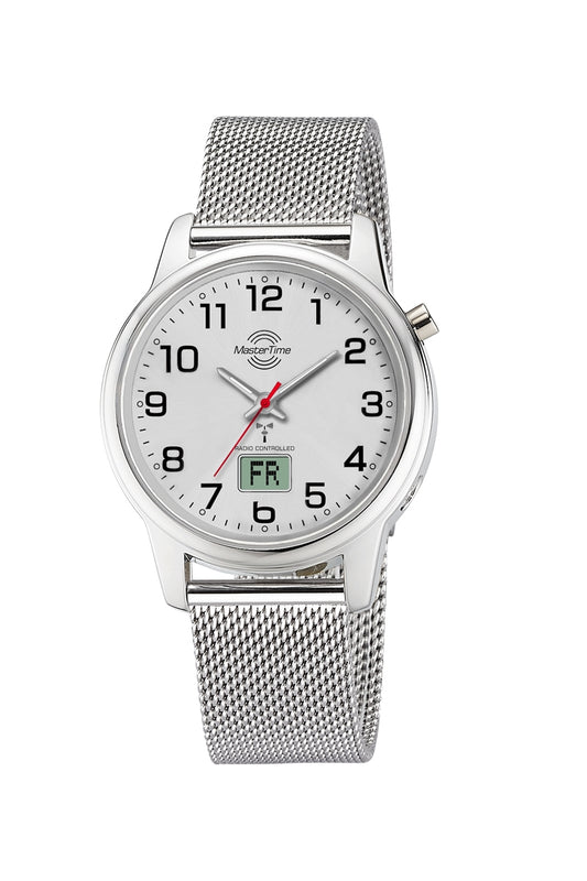 Master Time Lady Line MTLA-101001-42M Damenuhr Silber • Funk-Automatikzeit • Milanaise-Edelstahlband