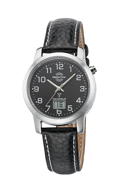 Master Time Basic MTLA-10577-24L Damen Armbanduhr Schwarz • Funkuhr mit Datum • Mineralglas