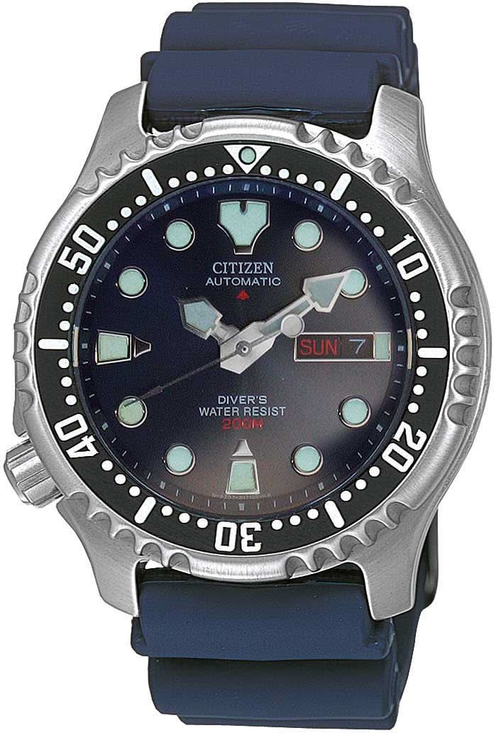 Herrenarmbanduhr mit blauem Silikonband, schwarzem Zifferblatt und Taucherlünette