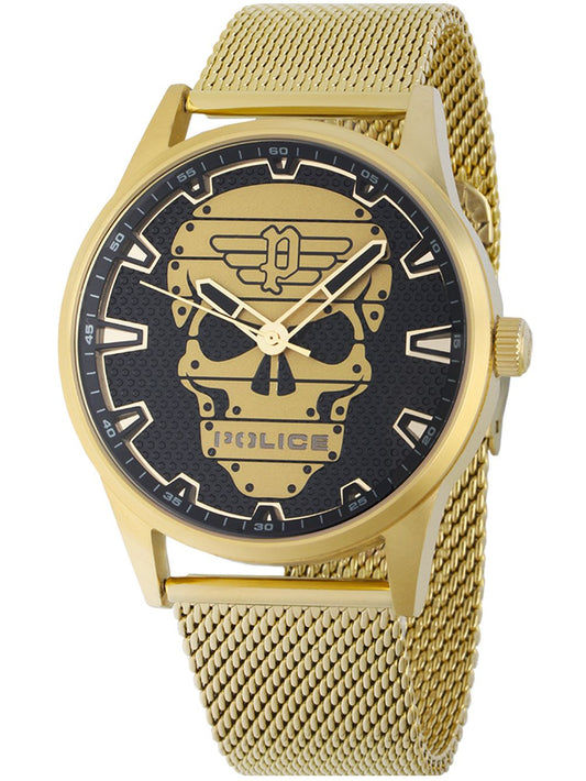 Police Rissington PEWJG2227903 Herrenuhr Goldfarben • Totenkopf-Zifferblatt • Mineralglas