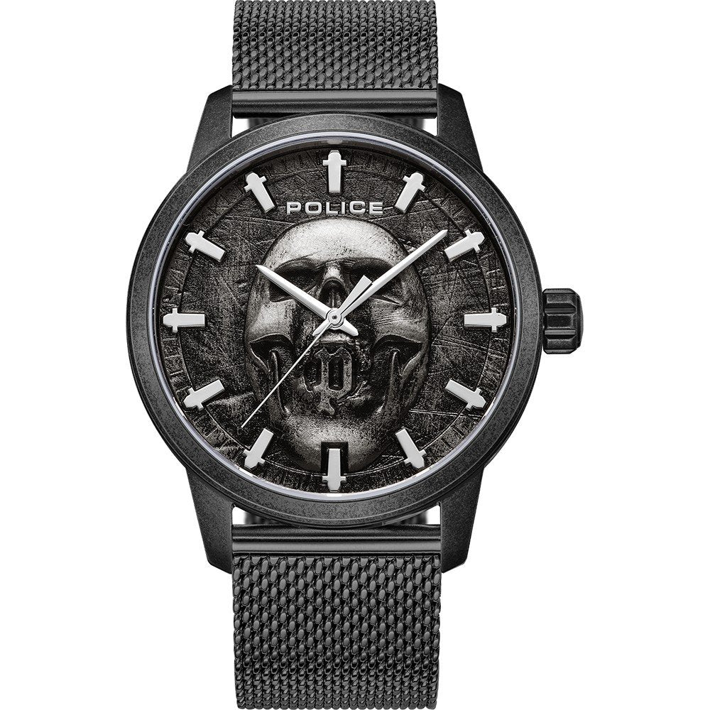 Police Raho PEWJG0005503 Herrenuhr Schwarz • Totenkopf-Zifferblatt • Milanaise-Armband