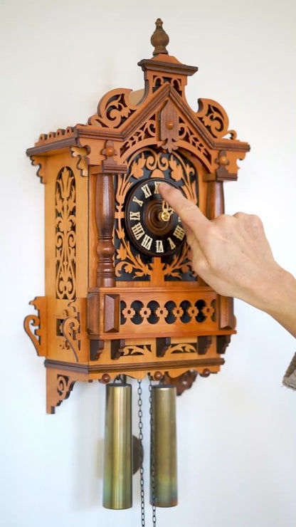 Rombach & Haas TRADITION 3401 Wall Clock Dark Wood • Mechanical 8-Day Movement • Hand-Carved Fretwork