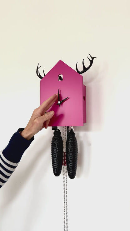 Rombach & Haas STYLE OD34HG-7/2 Wall Clock Pink/Black • Mechanical 8-Day Movement • Original Black Forest Cuckoo Clock