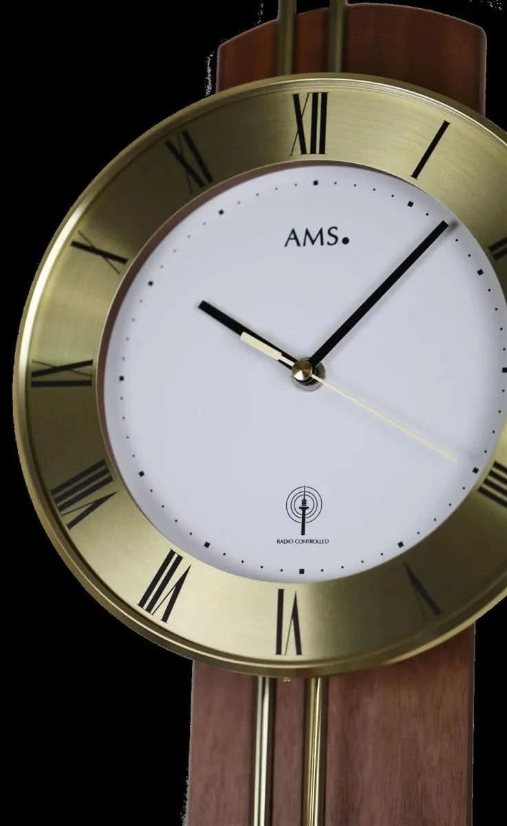 AMS Wall Clock 62x22x8 cm Brass • Radio-Controlled • With Pendulum