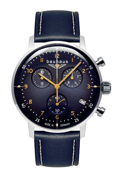 Bauhaus Dessau 2096-3 Herren Armbanduhr Blau • Schweizer Quarz-Chronograph • Made in Germany