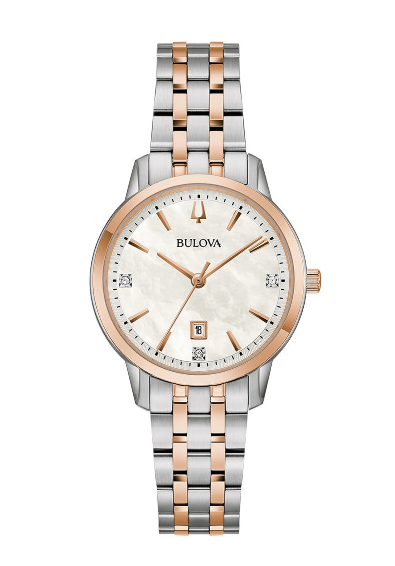 Bulova Sutton 96R228 Damen Armbanduhr Silber • Diamantbesatz • Saphirglas