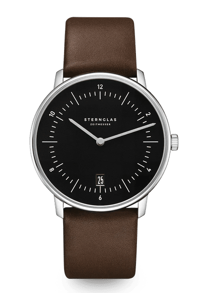Sternglas Naos Quarz 38mm Armbanduhr Schwarz • Bauhaus-Design • Deutsches Quarzwerk