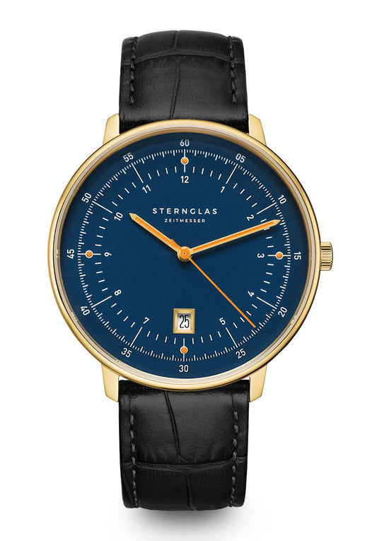 Sternglas Hamburg S01-HH07-HE03 Herren Armbanduhr Gold • Saphirglas mit Luminova • Quarzwerk Ronda 715
