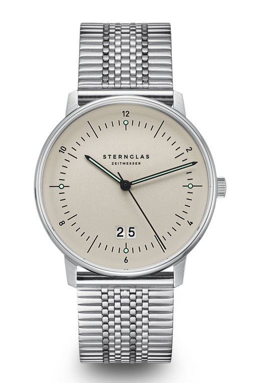 Sternglas Naos Großdatum SuperSlim Armbanduhr Silber • Saphirglas mit Antireflexbeschichtung • Großes Datum