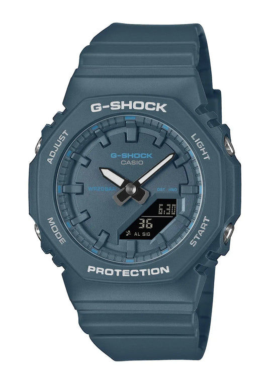 Casio G-SHOCK Armbanduhr mit dunklem blauem Kautschukband, Analog-Digital-Display