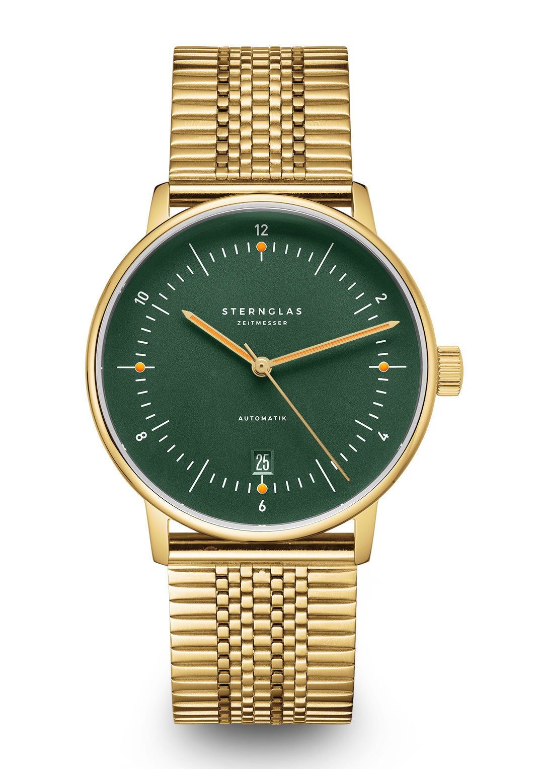 Sternglas Naos Automatik 38mm Herren • Bauhaus-Automatikuhr in Gold • Gewölbtes Saphirglas